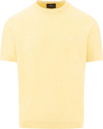 Fynch-Hatton Rundhalspullover FYNCH-HATTON, Herren, Gr. 4XL, pale gelb, Web, Obermaterial: 88% Baumwolle, 12% Leinen, unifarben, regular fit normal, Rundhals, gera