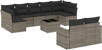 vidaXL Set De Sof&aacute;s De Jard&iacute;n 10 Pzas Con Cojines Rat&aacute;n Sint&eacute;tico Gris Vidaxl