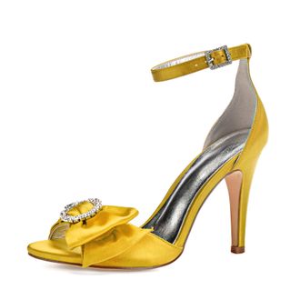 Generic Wedding Shoes Womens Stiletto Sandals Bridal Open Toe Sexy High Heels for Party Wedding Dress Daily Wear Shoes 10.5Cm,Yellow,5 UK