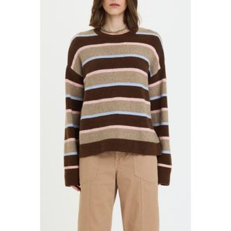 Daze Carlyle Stripe Oversize Cotton Blend Sweater in Dune Stripe at Nordstrom, Size X-Small