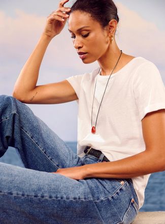 Contemporaine Womens Cuffed-sleeve organic cotton T-shirt