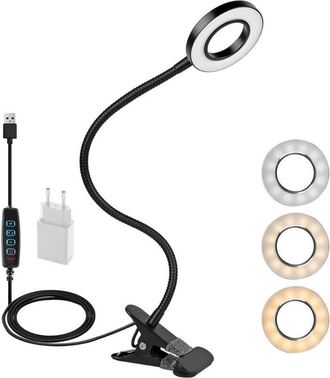 OEM Lampada Led Flessibile A Clip 360&deg; - 3 Modalit&agrave; E 10 Livelli Di Luminosit&agrave; - Per Comodino, Camera Da Letto, Ufficio - 12w - Con Adattatore Ce - Nera [