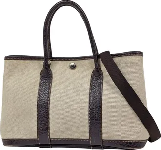Herm&egrave;s Brown Natural Toile H Leather Handbag Tote Bag (Pre-Owned)