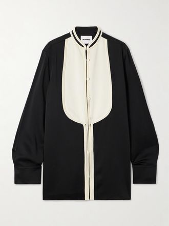 Jil Sander Camicia Oversize In Cr&ecirc;pe Bicolore Profilato - Nero