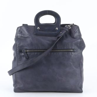 Miu Miu Navy Leather Messenger Bag Shoulder Bag Tote Bag (Pre-Owned)