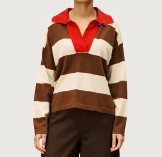 FRNCH Amelie Collared V Neck Sweater In Candied Chestnut