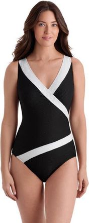 Longitude Pide Side Shirred Surplice Long Torso One-Piece Swimsuit in Texture Luxe at Nordstrom, Size 18