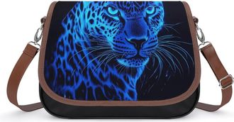 Generic Glowing Blue Leopard Small Womens Crossbody Bags Shoulder Handbag with Adjustable Strap for Travel