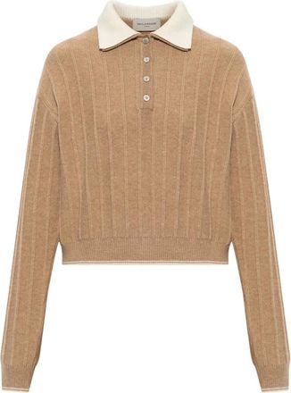 Paul & Shark Lange mouwen polo van wol - Dames - Tops - Beige - Maat: L Wol