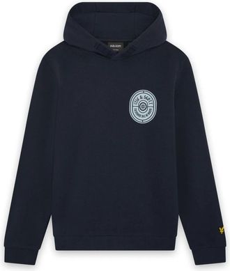 Lyle & Scott Borders Graphic Hoodie - Heren - Hoodies - Blauw - 10 Y | 140 CM - Katoen - Hoodies & sweatvesten