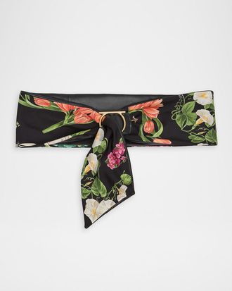 Ferragamo Floral Silk and Nappa Leather Gancini Belt