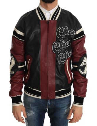 Dolce & Gabbana Leather Club Lounge Black Red Mens Jacket