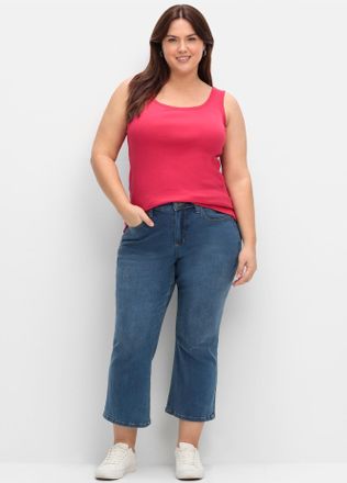 Sheego Tanktop SHEEGO, Damen, Gr. 40, pink (magenta), 100% Baumwolle, unifarben, Rundhals, Tops Tanktop