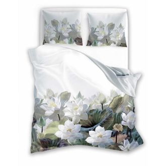OEM Ropa De Cama De Sat&eacute;n De 140 X 200 Cm Con Estampado Digital De Flores Nobles Y Vegetaci&oacute;n Sobre Fondo Claro