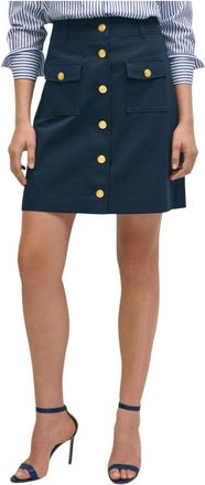 Brooks Brothers Katoenen Faille A-lijn Rok met Gouden Knopen - Dames - Korte rokken - Blauw - 2XS - Katoen - Rokken