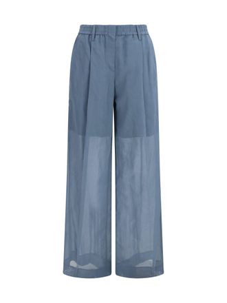Brunello Cucinelli Womens Track Pants Sartorial Artic Blue Cotton Trousers