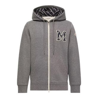 Moncler Monogram katoenen zip-up hoodie - Heren - Sweatshirts & Hoodies - Grijs - Maat: L Katoen