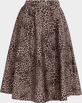 Kobi Halperin Violet Leopard Linen-Blend Midi Skirt