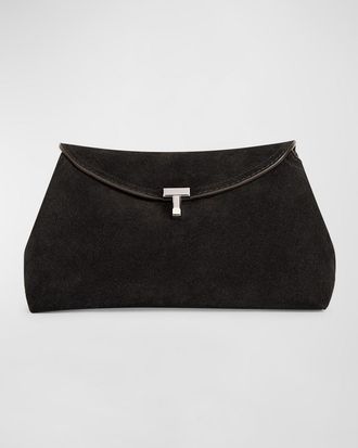 Toteme T-Lock Clutch Bag in Smooth Suede