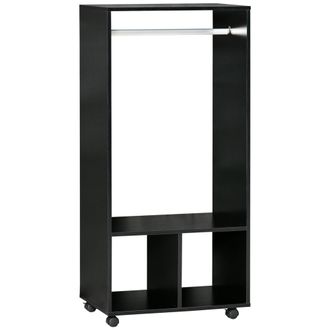 HOMCOM Open Wardrobe with Hanging Rod and Storage Shelves Mobile Garment Rack on Wheels Bedroom - Cloakroom - Black Clothing Organizer - Home Living | TJ Hu