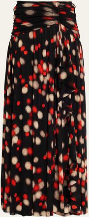 Diane Von F&uuml;rstenberg Nathalie Draped Dot-Print Mesh Maxi Skirt