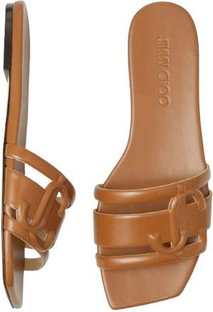 Jimmy Choo London Laran Tan Leather Slides Size 37