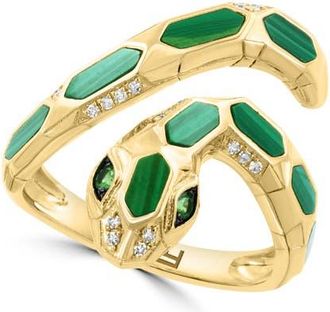 Effy 14K Yellow Gold Diamond, Malachite, Tsavorite Snake Ring in 14K Gold at Nordstrom, Size 7