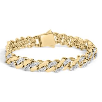 House of Brilliance 14K Yellow Gold over Silver 1/2 Cttw Diamond Cuban Curb Chain Bracelet