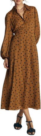 Boden Painted Dot Sheer Yoke Shirt Dress in Hazelnut Brown/painted Dot at Nordstrom, Size 14