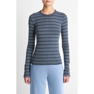 Vince Stripe Long Sleeve T-Shirt in Azura Combo at Nordstrom, Size Xx-Small
