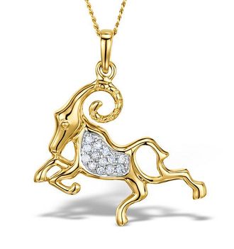 The Diamond Store 9K Gold Diamond Aries Pendant Necklace 0.07ct