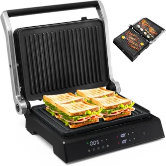 Costway Costway - 3 In 1 Piastre Per Panini 2000 W, Bistecchiera Elettrica Con 5 Modalit&agrave; Automatiche, Cottura Bifacciali, Timer 0-4h E Display A Led, Materia