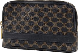 Celine Black Brown Coated Canvas Leather Pouch (Pre-Owned)