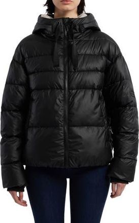 Hunter Admiral Water Repellent Faux Shearling Lined Hooded Crop Puffer Jacket in Black at Nordstrom Rack, Size X-Large