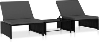 vidaXL Vidaxl - Tumbonas con mesita 2 unidades ratán sintético negro