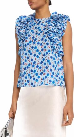 Essentiel Honour Multi Ruffle Top In Denim Blue