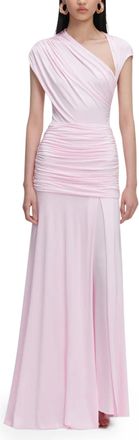 Self Portrait Draped Jersey Maxi Dress with Elegant Asymmetrical Neckline