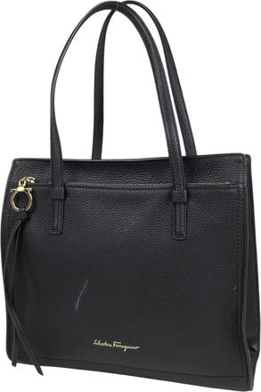 Ferragamo Gancini Black Leather Shoulder Bag Tote Bag (Pre-Owned)