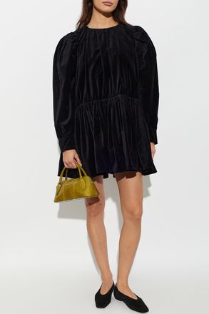 Ganni Short Dress With Puff Sleeves, Womens, Black