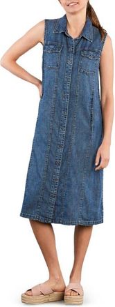 Wash Lab Denim Seamed Sleeveless Denim Midi Shirtdress in Denim Steel at Nordstrom, Size X-Small