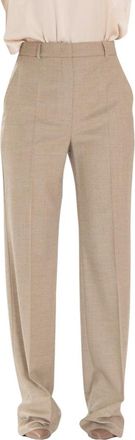 Max Mara Lambro Broeken - Dames - Wijde Broeken - Beige - L - Wol - Broeken