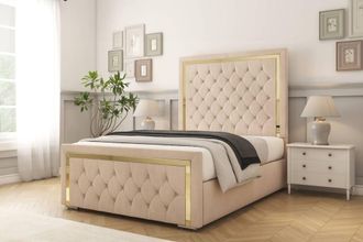 Comfort Beds Sofia Gold Naples Bed Frame - 50 Upholstered Headboard in Light Sand | Size: Single