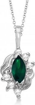 Allurez Marquise Emerald & Diamond Pendant Necklace in 14K White Gold (0.34ct)