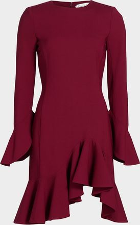 Oscar De La Renta Asymmetric Ruffle Long-Sleeve Mini Dress