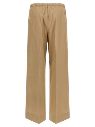 Moncler Grosgrain Logo Patch Cotton Poplin Trousers - Beige