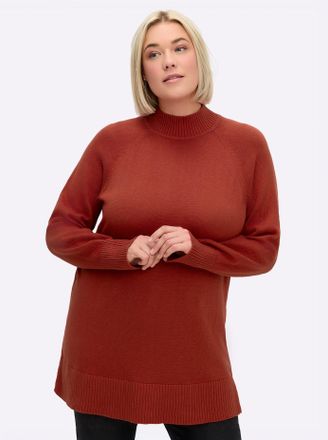 Sheego Streifenpullover SHEEGO Longpullover, Damen, Gr. 40/42, orange (rostrot), 100% Baumwolle, unifarben, Pullover Streifenpullover