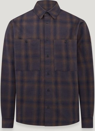 Belstaff Outpost Flannel Shirt Mens Cotton Check Major Brown / Dark Ink / Charcoal Size 2XL