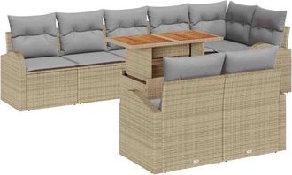 vidaXL Garden Sofa Set with Storage 9 pcs Beige Poly rattan vidaXL