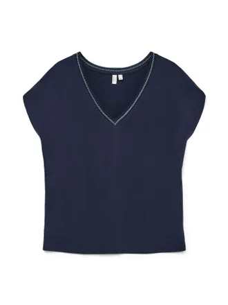 Vero Moda Kurzarmshirt VERO MODA VMBATILA C/S V-NECK T-SHIRT JRS BTQ GA, Damen, Gr. XS, blau (navy blazer), Jersey, Obermaterial: 70% Modal, 30% Polyester, unif