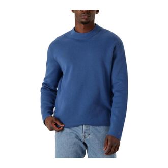Selected Truien & Vesten, Heren, Blauw, XL, Wol, Blauwe Gebreide Mock Neck Trui